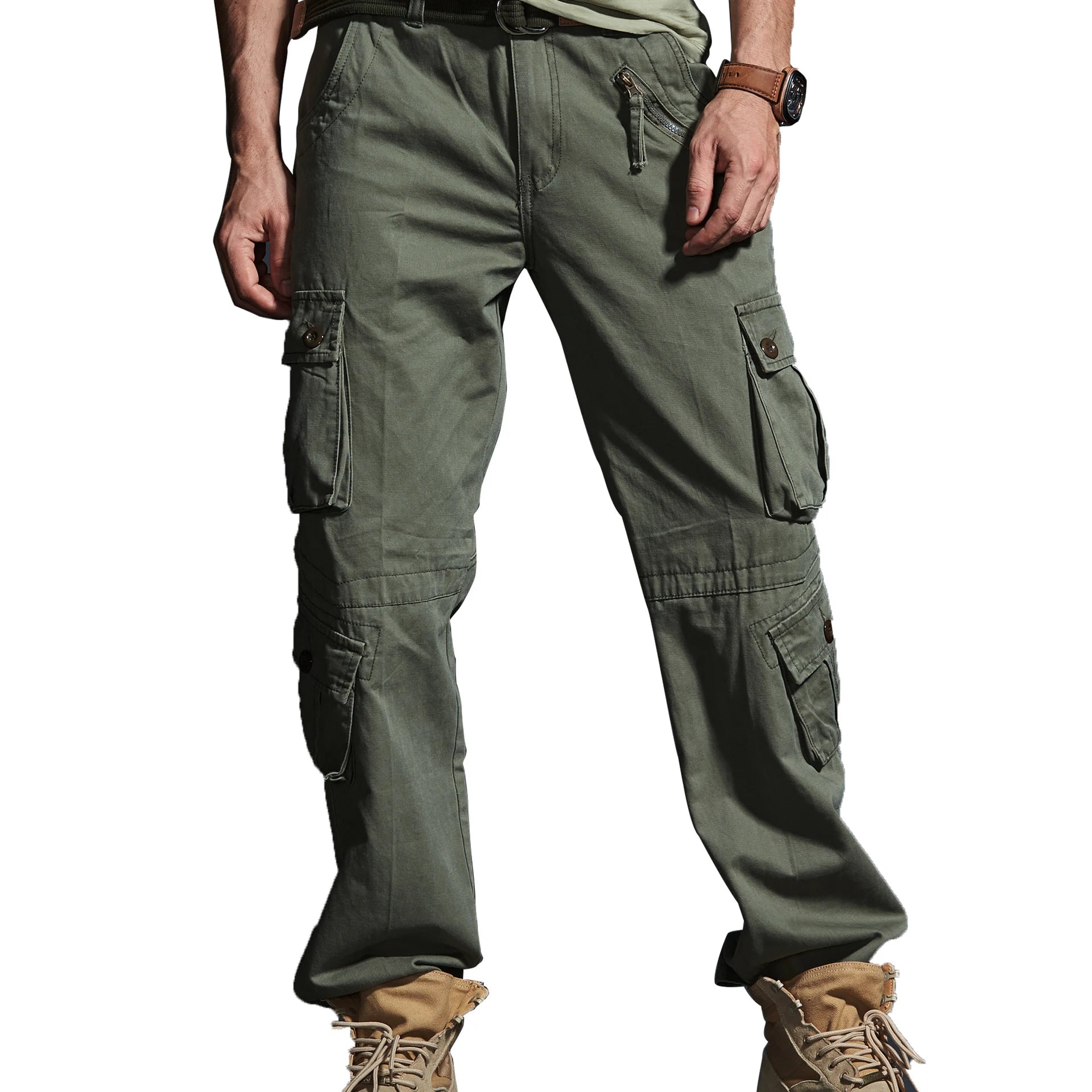 Men's  Outdoor Tactical Pant 100%Cotton Casual Multi Pockets Casual Pant Hiking Hunting Long Trousers for Men