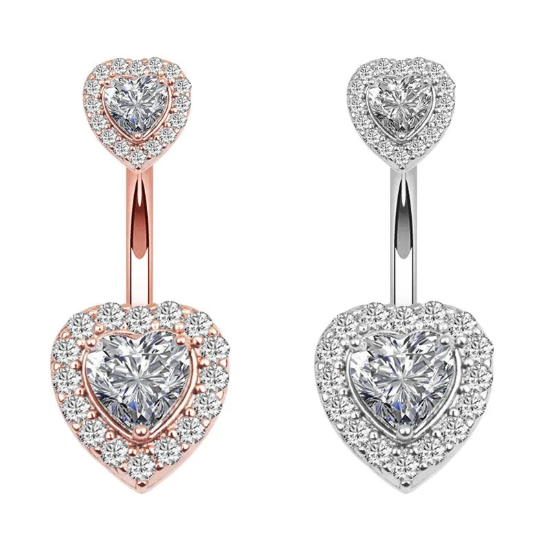 Wholesale Color Plated Zircon Belly Rings Creative Little Beaded Stainless Steel Belly Rings Diamond Double Heart Belly Ring