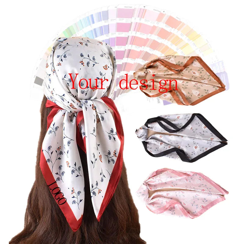 2025 New Light Weight Print Floral Pattern Satin Silk Scarves Hijab Woman Bag Designer square Silk 70*70 Silk Scarf for Women