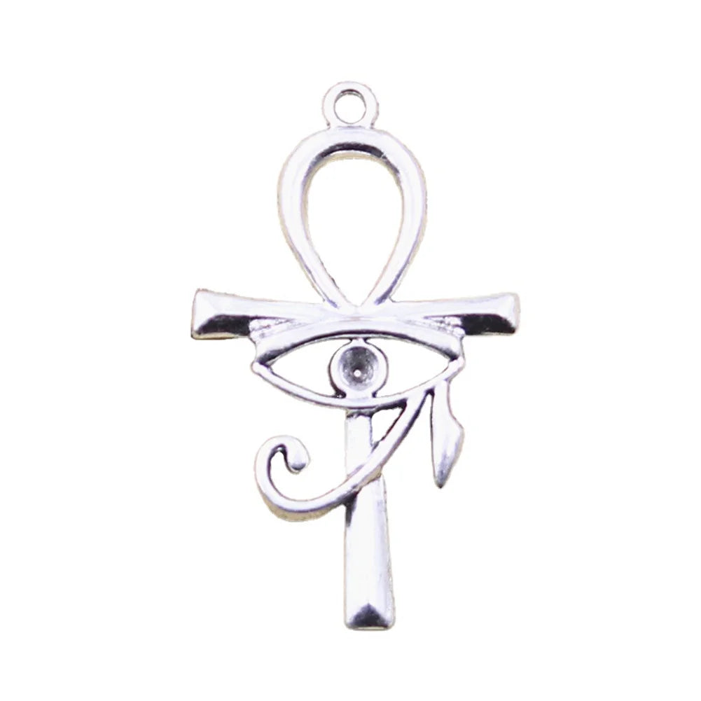 Antique Silver Color Eye of Horus Pendant Egyptian Ankh Cross with Gold Plating Alloy Charms for Jewelry Making