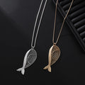 TongLing European Vintage Long Sweater Necklace Female Hollow Out Fish-shaped Pendant Necklace for Daily Wearing