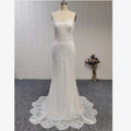 QUEENS GOWN Spaghetti Straps Mermaid Sweetheart Beaded Lace Ivory Flower Train Wedding Dress Customized Real Photo