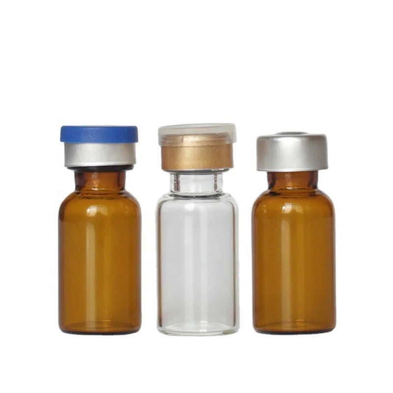 Clear Amber 2ml 10ml 30ml 50ml 100ml Empty Glass Vial Bottles with Rubber Stopper for Eye Drops Infusions Packed in Cartons
