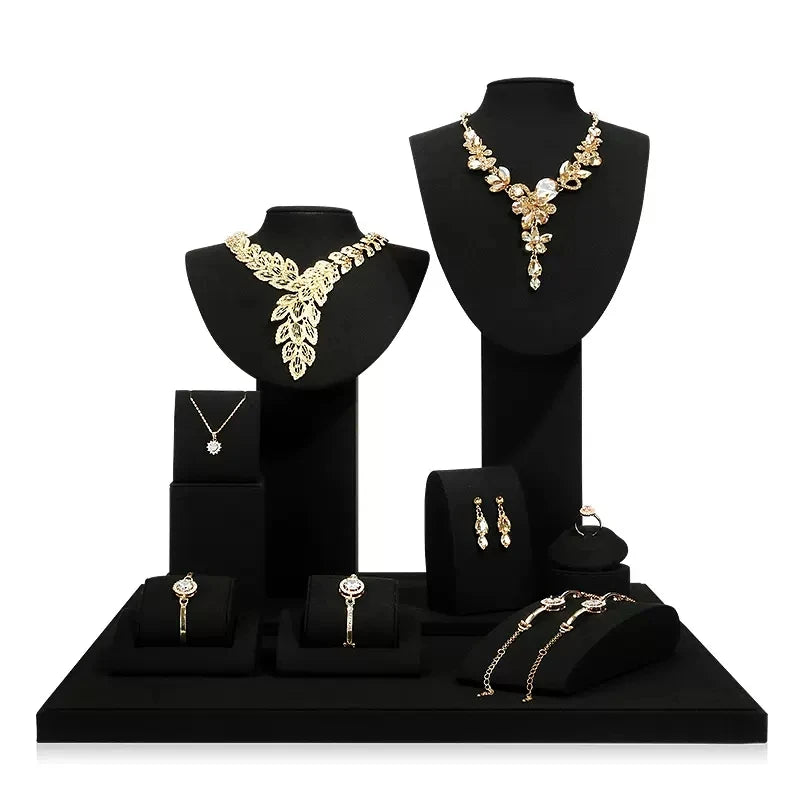 Luxury Microfiber Jewellery Earring Bracelet Display Stand Customize Black Metal jewelry display rack Set for jewelry shown