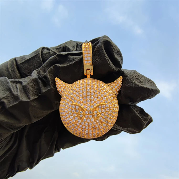 New Design Trendy Gold Plated Hip Hop Jewelry Devil Pendant Necklace with Zircon Stones for Party Wear