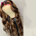 Women 13x4 Lace Front Wig 150% Density Blonde and Brown Colored Highlight P4/27 Pre Plucked Body Wavy Brazilian Hair Wig Long