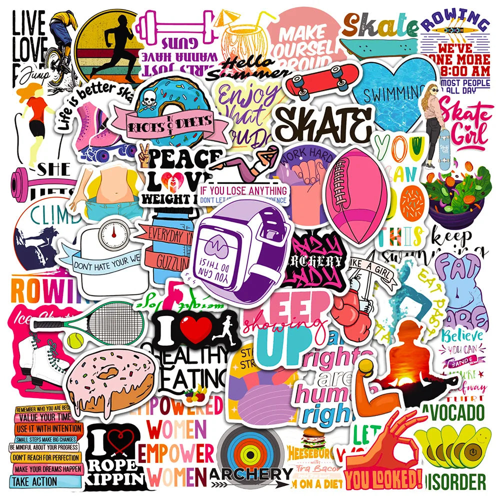 50Pcs Inspirational Lose Weight Fitness Graffiti Stickers for Gym Bottle Custom Waterproof Sports Sticker Label