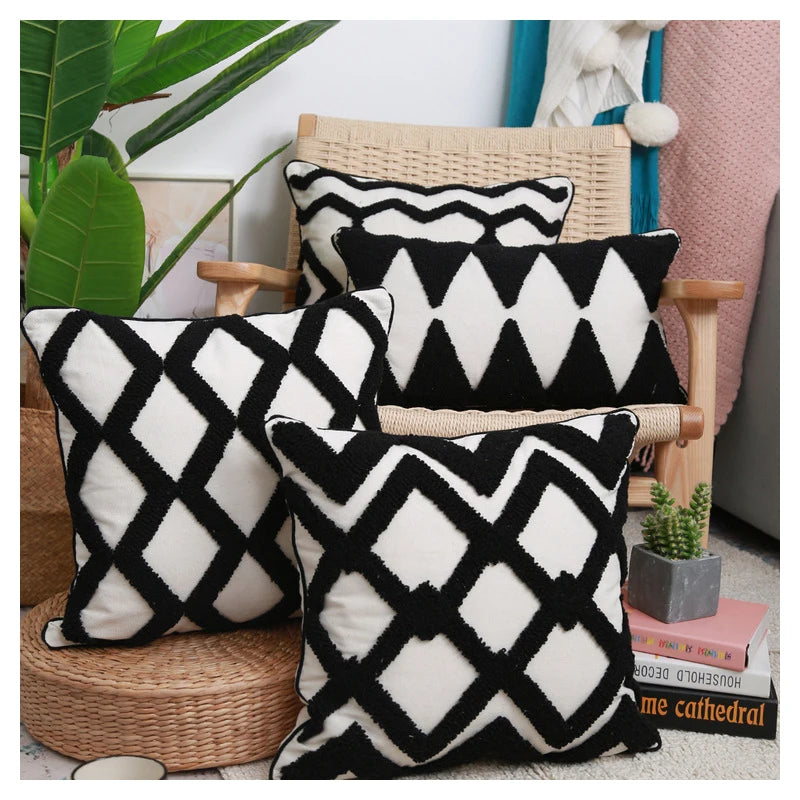 Innermor Home Decor Black Boho Diamond Pattern Cushion Cover 45x45cm 30x50cm or Customize Cushion Cover