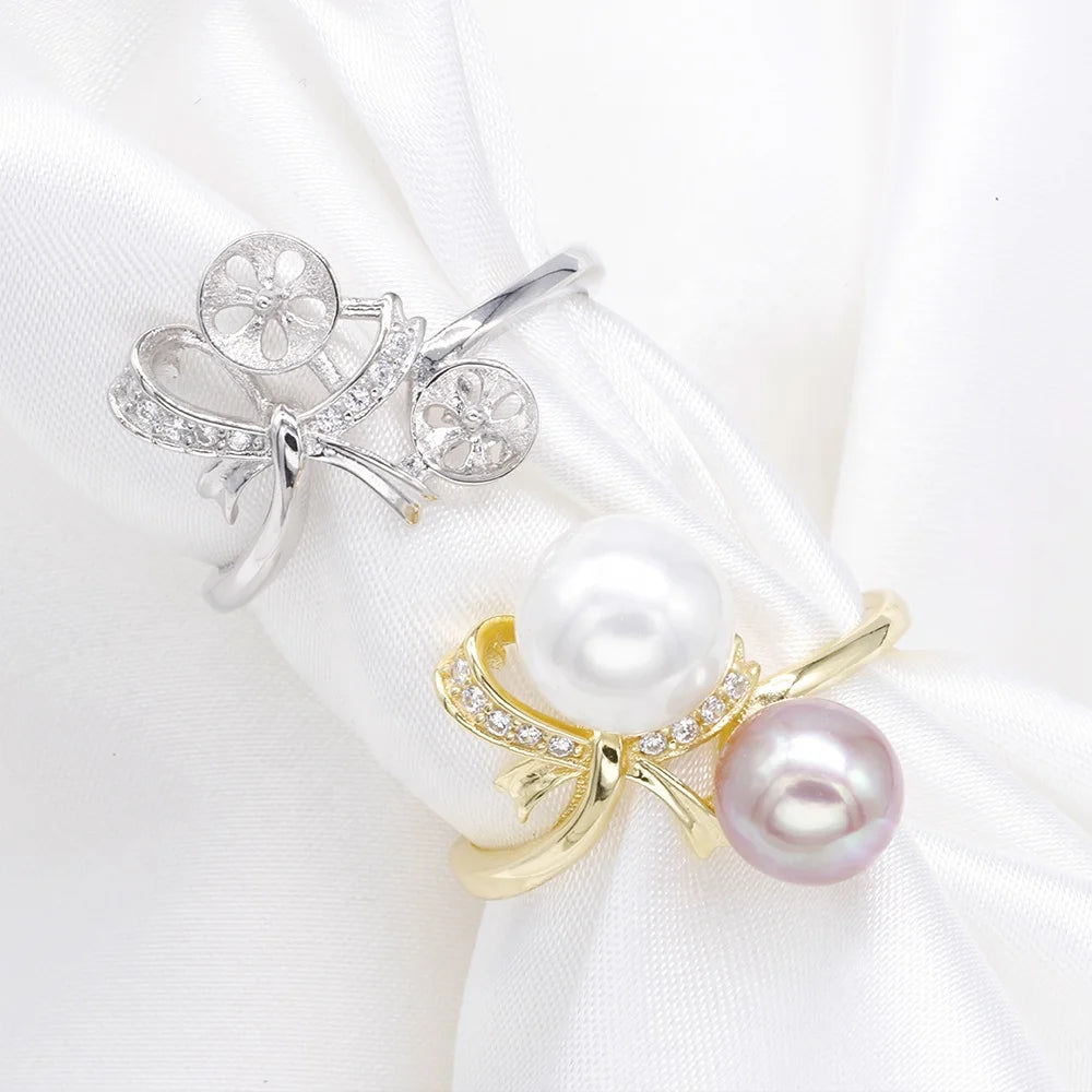 R427 7-8mm Natural Freshwater Pearl Ring Accessory 925 Sterling Silver Adjustable Size Engagement Jewelry Ring for Women