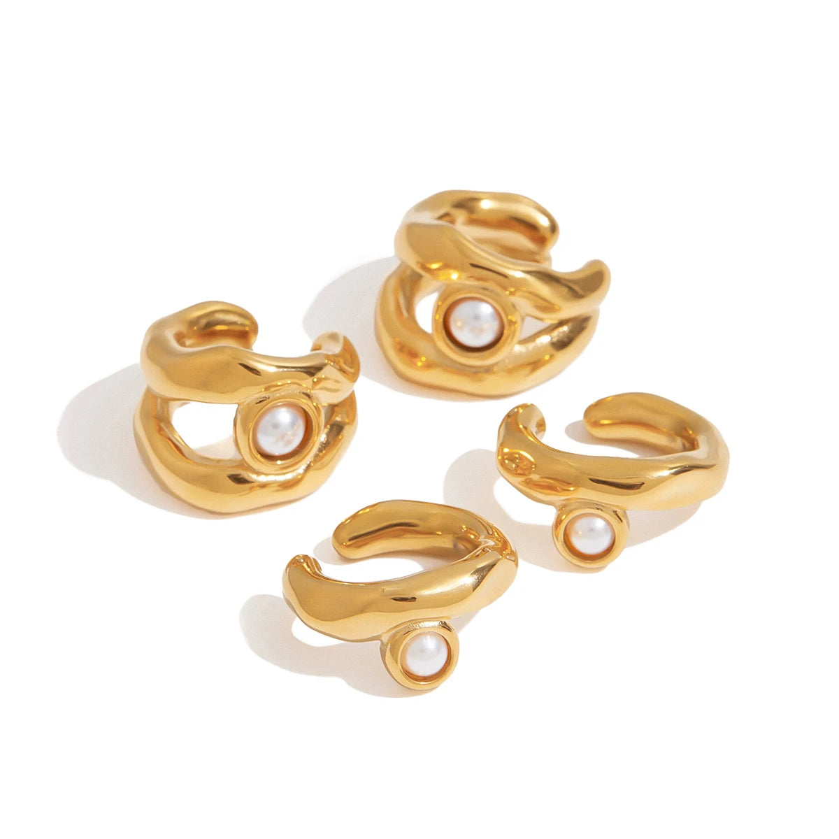 J&D 18k Gold Plated Stainless Steel High Polished Smooth Twins Shell Pearl Ear Cuff