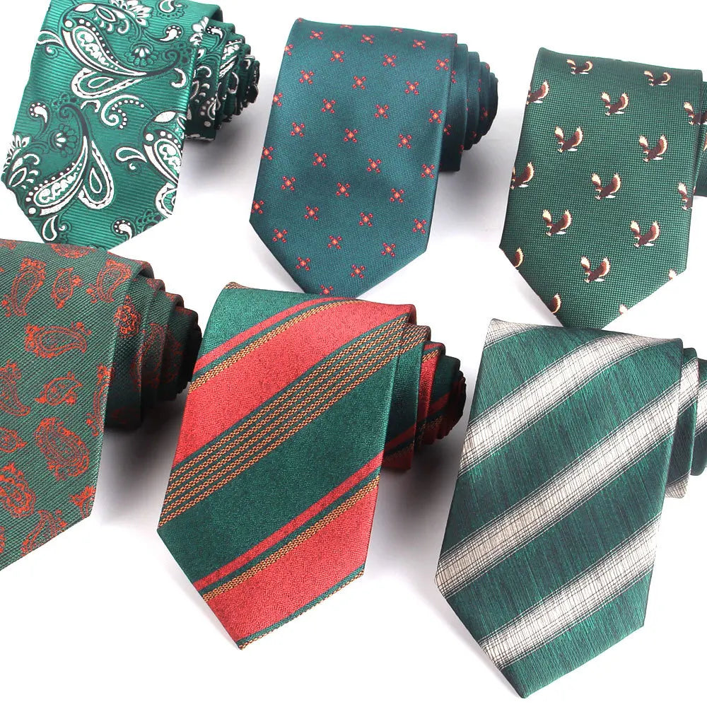 Male Polyester Neckties Wholesale Cheap Green Ties Stripe Wedding for Men in 8cm
