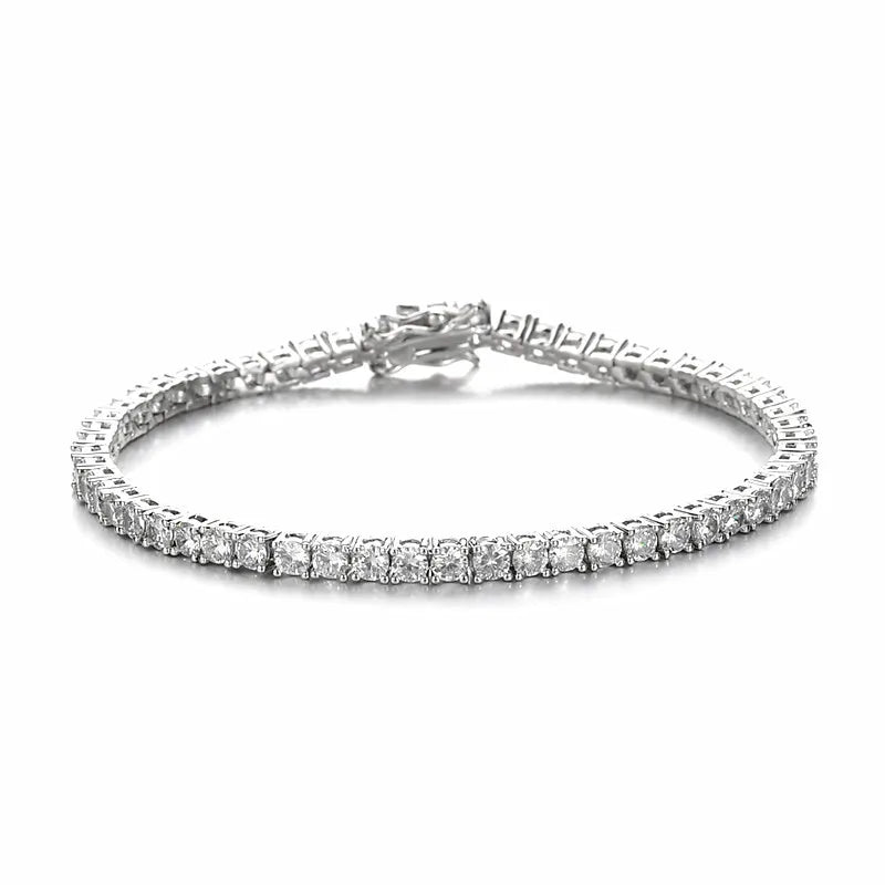 Pulseras De Mujer Shiny  Copper Plated Silver Zircon Tennis Bracelet Pulsera De Tenis Box Chain Silver Tennis Bracelet