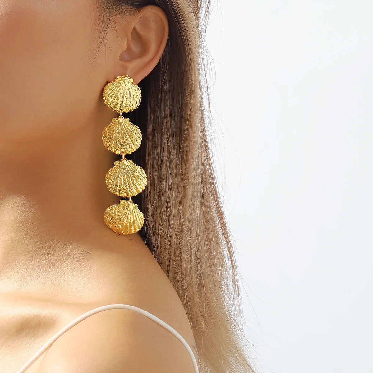Hot Selling Female 18k Gold Plated Waterproof Vintage Stainless Steel Shell Drop Earring for Women