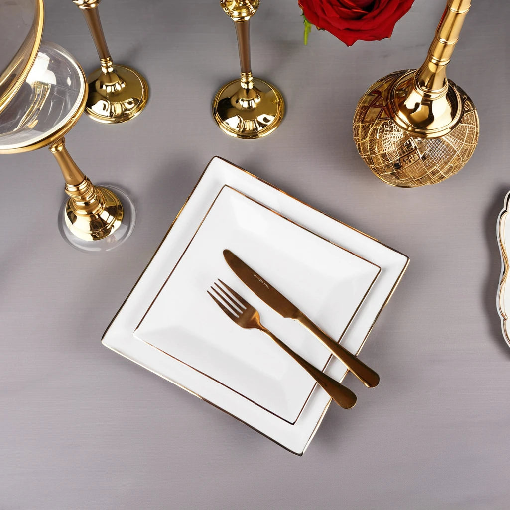 Wholesale High Standard White Porcelaine Square Plate Bone China with Gold Rim Porcelain Dish Dinnerware for Restaurant
