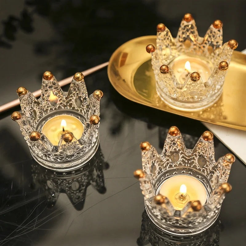 Luxury Crown Glass Candles Holder Crystal Candles Jars Scented Romantic Western Food Home Decoration