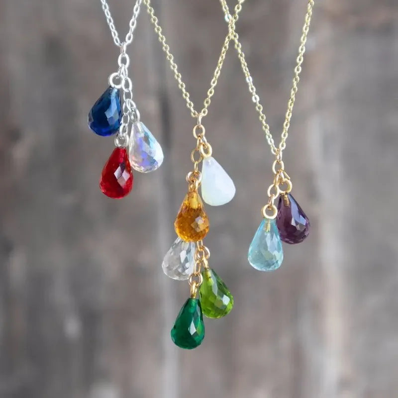 Zooying Teardrop Birthstone Necklace Healing Crystal Pendant Chakra Energy Jewelry for Women Adjustable Spiritual Gift