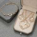 Finetoo Heart Diamond Pendant Necklace Crystal Earring Bracelet Gold and Silver Fashion Wedding Women Necklaces Romantic 6 Set