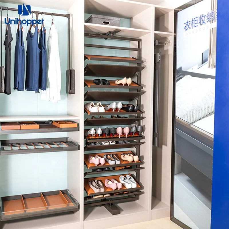 Wardrobe Hardware Soft Closing Revolving Shoe Rack Organizer Pull Out Rotating 360 Rotary Shoe Rack for Wardrobe Closet Storage