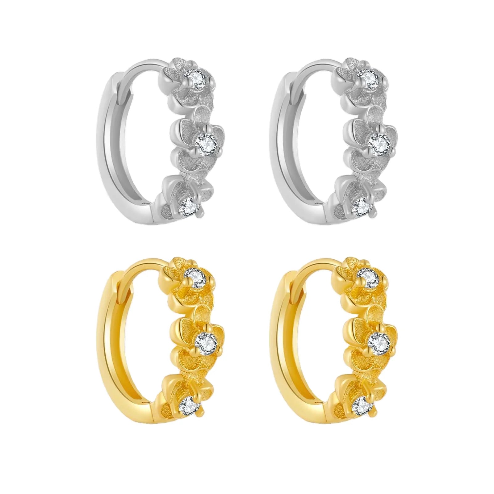 FUAMAY 925 Silver Cheap Fashion Zircon Earrings for Women Trio Plum Blossom Personality Flower Hoop Earrings