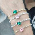 HOVANCI Vintage Style CZ Zircon Tennis Chain Gemstone Bracelet Bling Bling Crystal Rhinestone Pink Diamond Bracelet
