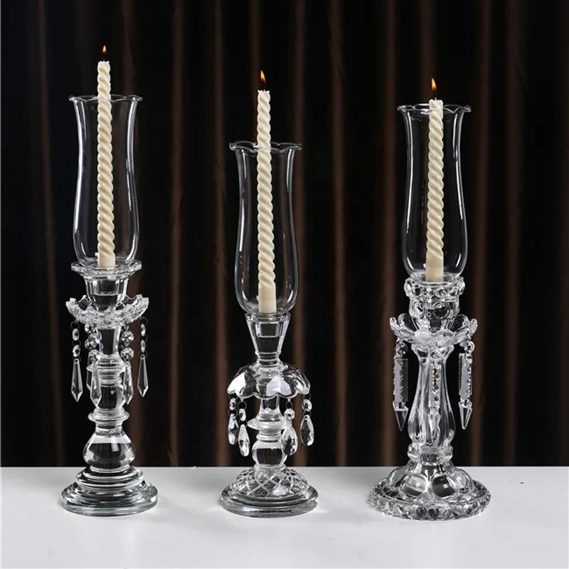 Single Crystal Clear Candles Holder Crystal  Wedding Centerpiece Glass Cylinders