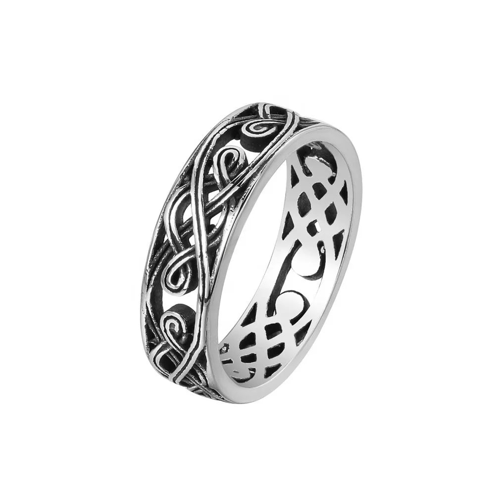 Wholesale Men's Titanium Steel Ring New Retro Hollow Pattern Stainless Steel Jewelry Trendy Stylish for Engagement Party Gift