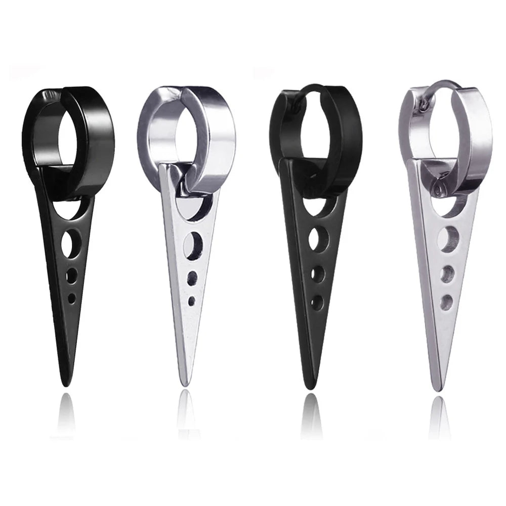 Punk Style Non Tarnish Stainless Steel Triangle Pendant Mens Rock Hip Hop No Piercing Ear Cuff Clip Earrings for Male