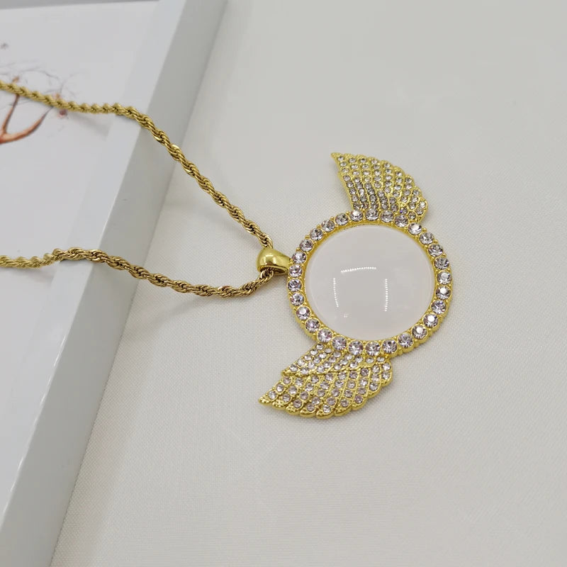 Mother Day Gifts 2023 Angel Wing Fashion Circles Oval Cameo Cabochon Crystal Pendant Base for Photo Jewelry