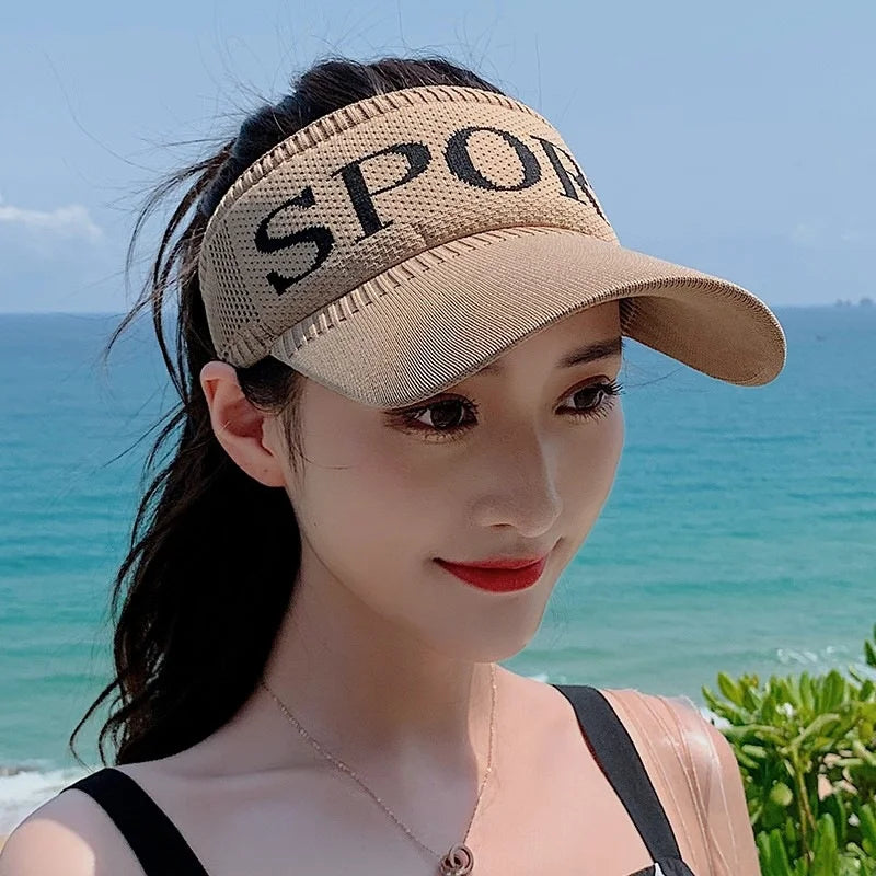 HZM-50137 New Design Summer Tennis Caps Women Ponytail Equestrian Hollow Sun Hats Acrylic Material Knit Sport Caps