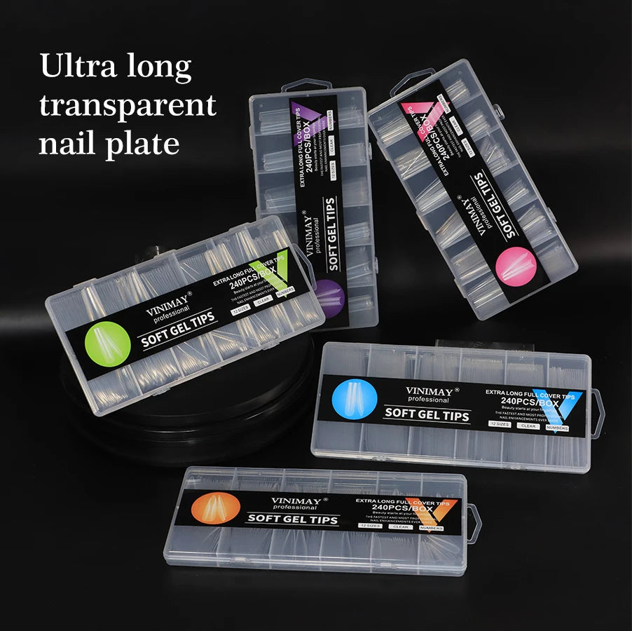 Vinimay ABS Transparent XXL Extra Long Coffin Square Nail Tips French Artificial Finger Nails Half Cover False Long Nail Tips