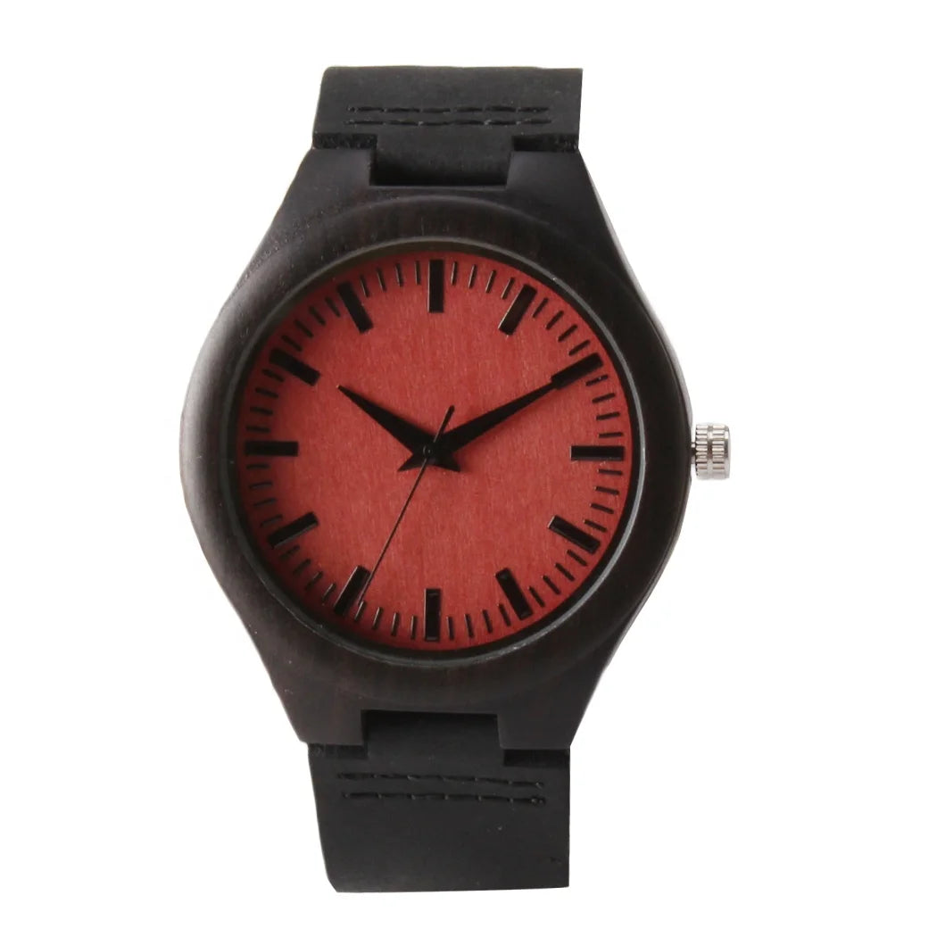 TJW Luxury Men's 45mm Dial Pointer Crazy Horse Leather Wood Quartz Sport Watch with 24mm Case Limited Edition Fashion Collection