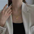 Top Fashion Gold Plated Heart Paperclip Necklace Hip Hop Layered Heart Pendant Couple Necklace for Rapper Dancer