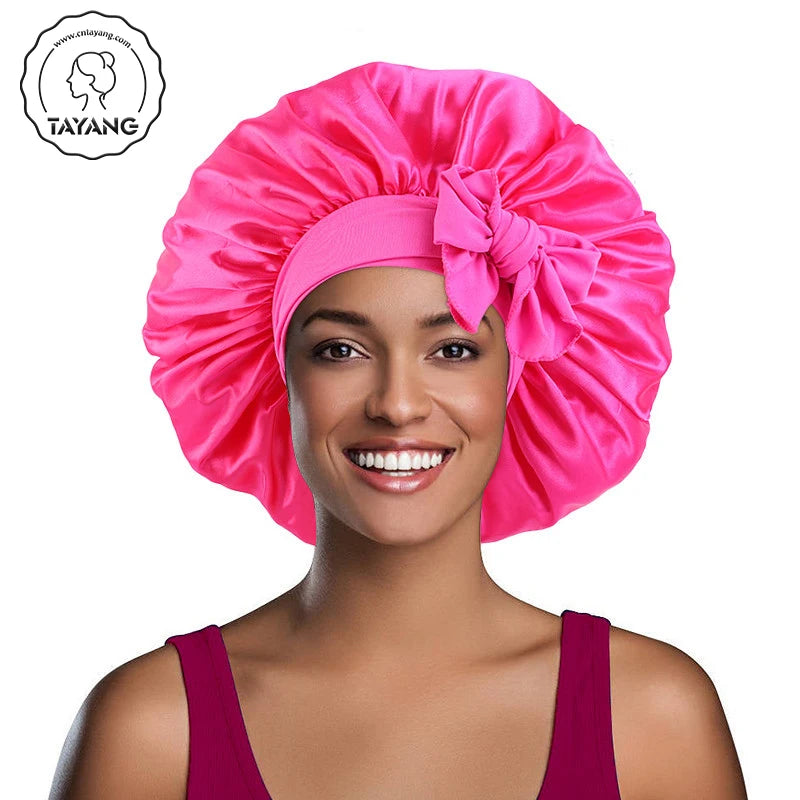 Custom Logo Long Large Braid Hair Head Sleeping and Satin Silk Hair Wraps With Tie and Scarf Large Size Stain Bonnets