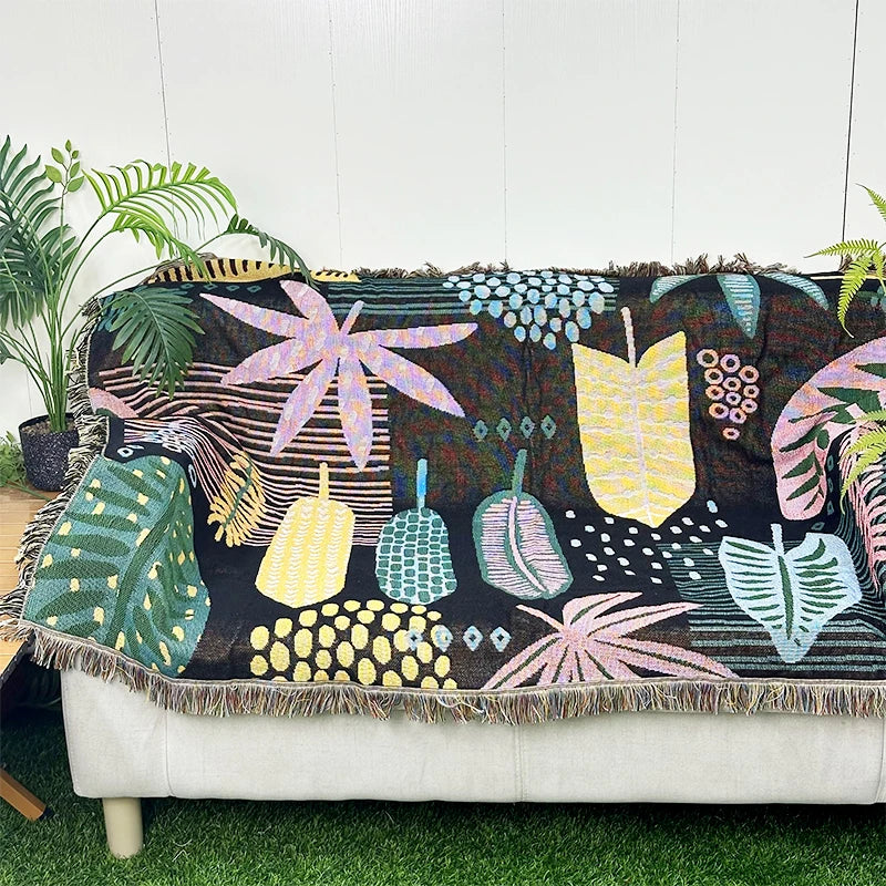 INS Hot Selling Products Plant Series Home Textiles Tapestry Woven Blanket Travel Camping Picnic Throw Blanket