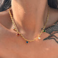 2023 Dazan Hot Autumn Winter New 18k Pvd Gold Plated Stainless Steel Love Colorful Zircon Dangle Embossed Twist Necklace Women