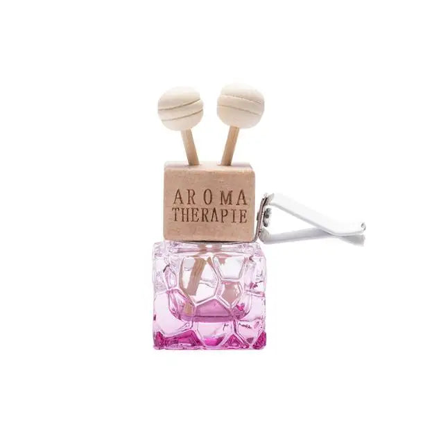 Hot Sale Wood Cap Empty pink Blue Yellow Color 8ml square Glass Perfume Diffuser Bottle with Clip Car air Freshener air Vent