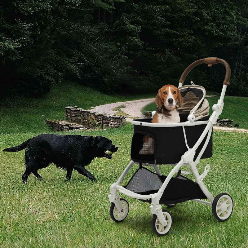 New Style Pet Stroller Unibody Travel Carrier Aluminum Lightweight Dog Stroller Storage Basket with Cup Holder