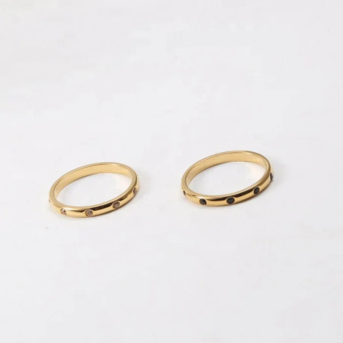 Women Jewelry 5 Pieces White Black Cubic Zirconia CZ Stone 2mm Stainless Steel Minimalist Ring
