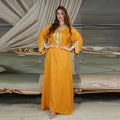 Fashionable Striped Casual Women Abaya Dubai Hot Stamping Beads Lace Hot Diamonds Saudi Arabian Daily Floor Length Long Sleeve
