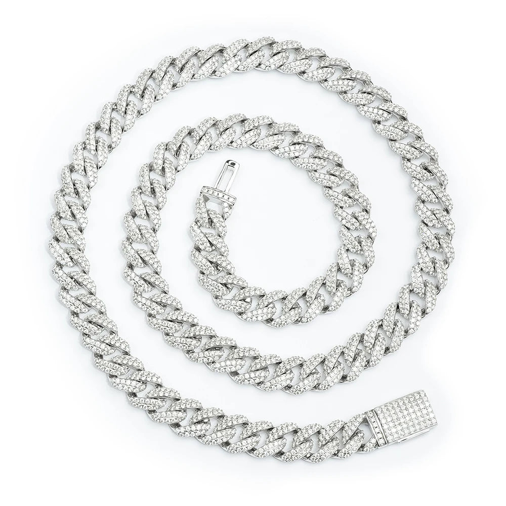 Stocks Fine Jewelry Moissanite Necklace 925 Sterling Silver VVS1 DEF Color Moissanite Cuban Link Chain Hip Hop Jewelry