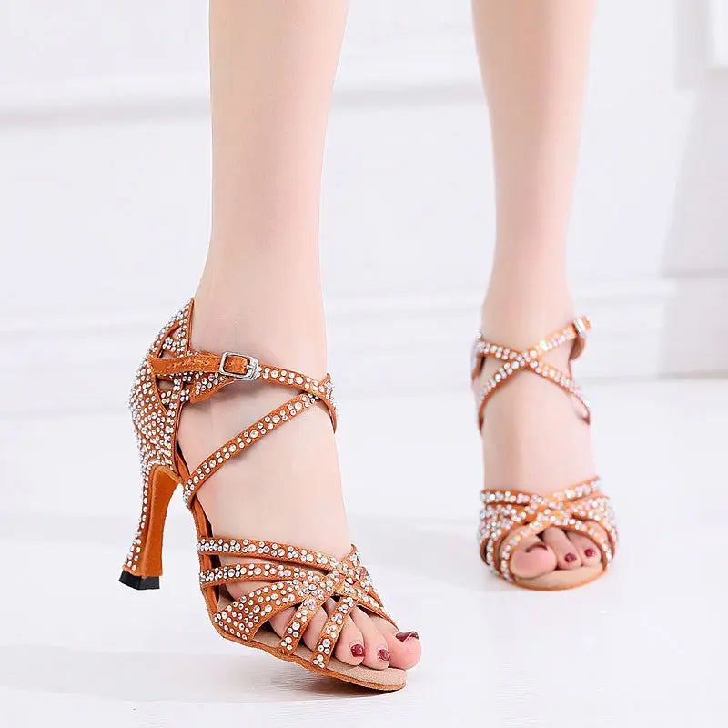 Customized Classic Latin Dance Shoes for Women Rhinestone-Embellished Salsa Shoes