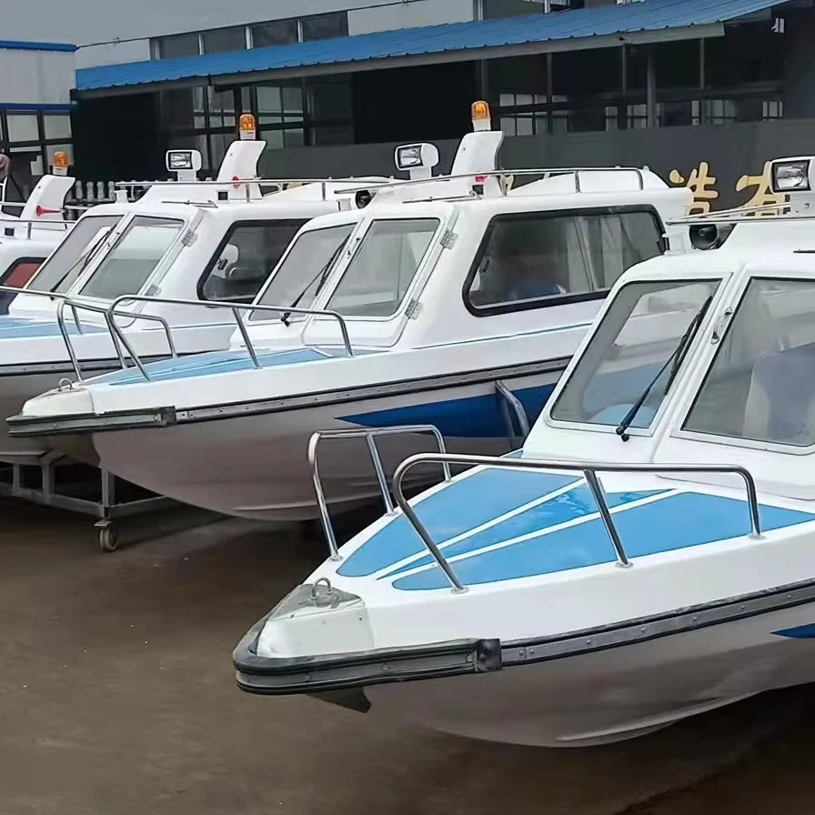 60HP High Speed Half Cabin Fiberglass Taxi Kit Boat with Passenger and Cargo Capacity for Lake and River Water Play Equipment