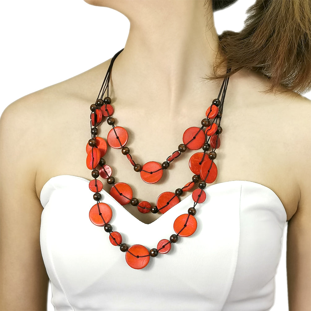 African Ethnic Bohemian Multilayer Pendant Long Choker Wood Coconut Shell Handmade String Rope Necklace Beach Accessories