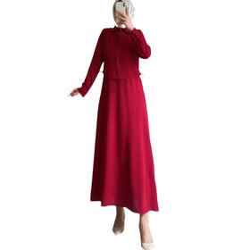 In Stock Half Skirt Set Muslim Middle East Arab Dubai 2024 New Long Sleeved Shirt Dress