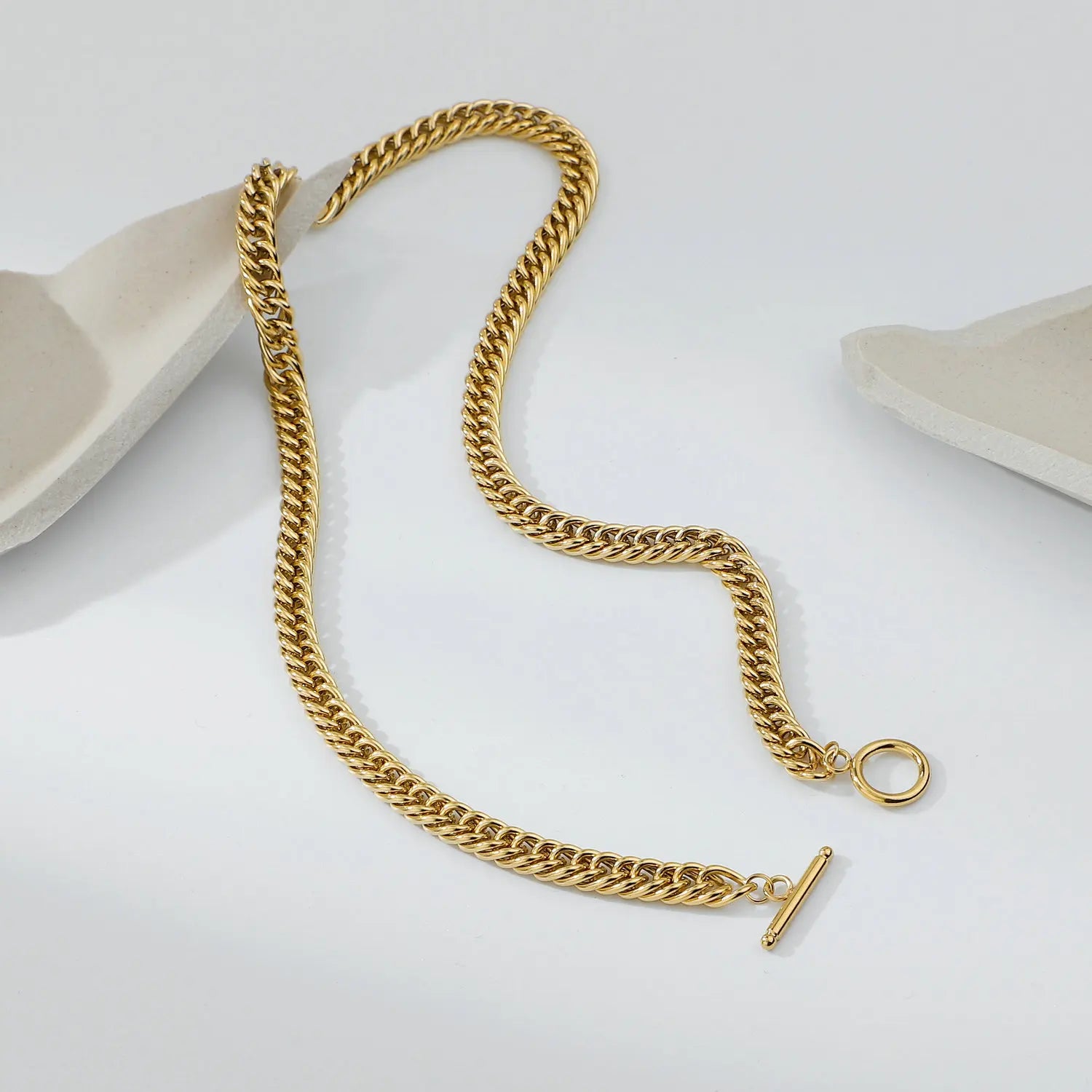 6.7mm OT Buckle Cuban Chain Necklace 14K Gold Plated Stainless Steel Choker Necklace Jewelry
