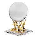 Modern Design Square Horizontal Deer Crystal Ball New Acrylic Base with Original Jade Glass Stone Spheres Clear Gold 10x10x6.3cm
