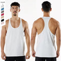 GYM Fitness Deep Round Neck Tank Top Cotton Mens Sports Plus Size Breathable Racerback Tank Top