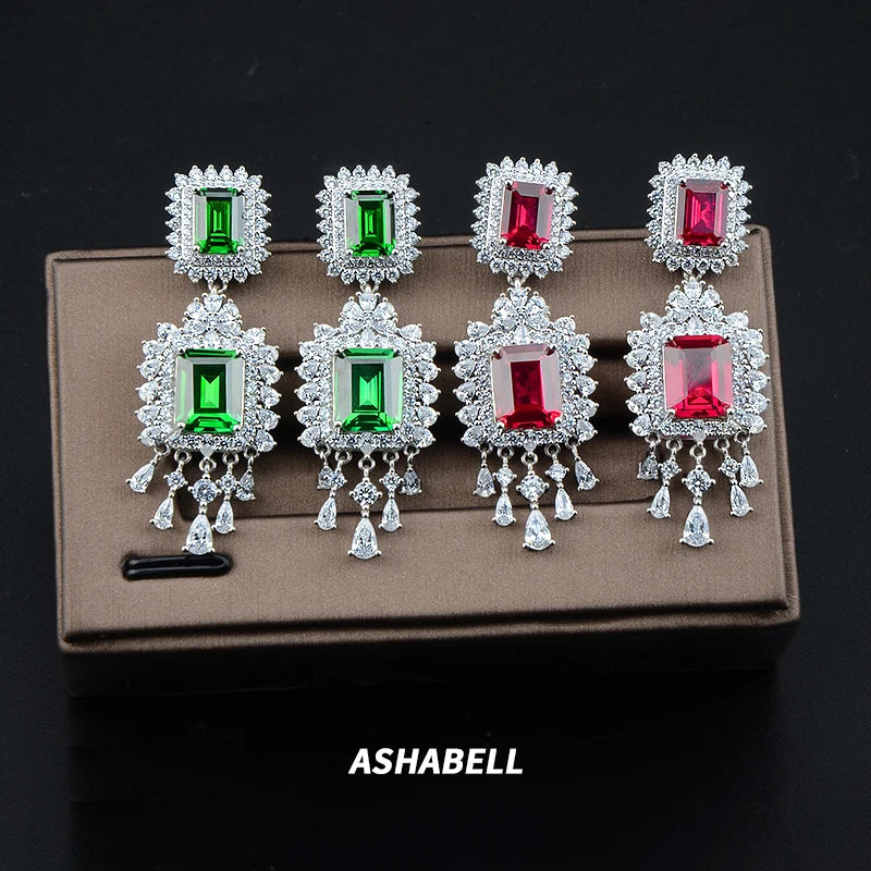 925 Sterling Silver Emerald Artificial Earrings Tassel Luxury Jewelry Earrings Gift for Women