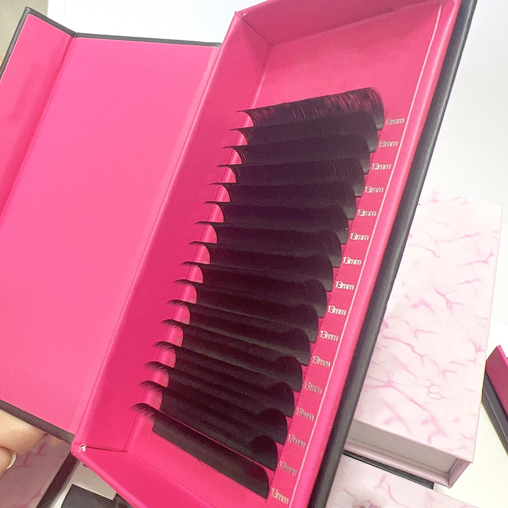 Custom  Private logo Dark Matte Mega Eyelash Extensions Black Fluffy Velvet Cashmere Mink Individual Lash Extensions Lash Trays