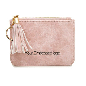 Custom Tassel Keychain Colorful PU Leather Full Grain Thin Leather Wallet for Women
